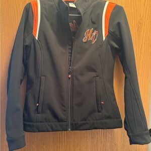 Harley-Davidson Black Jacket with Vibrant Orange Lining